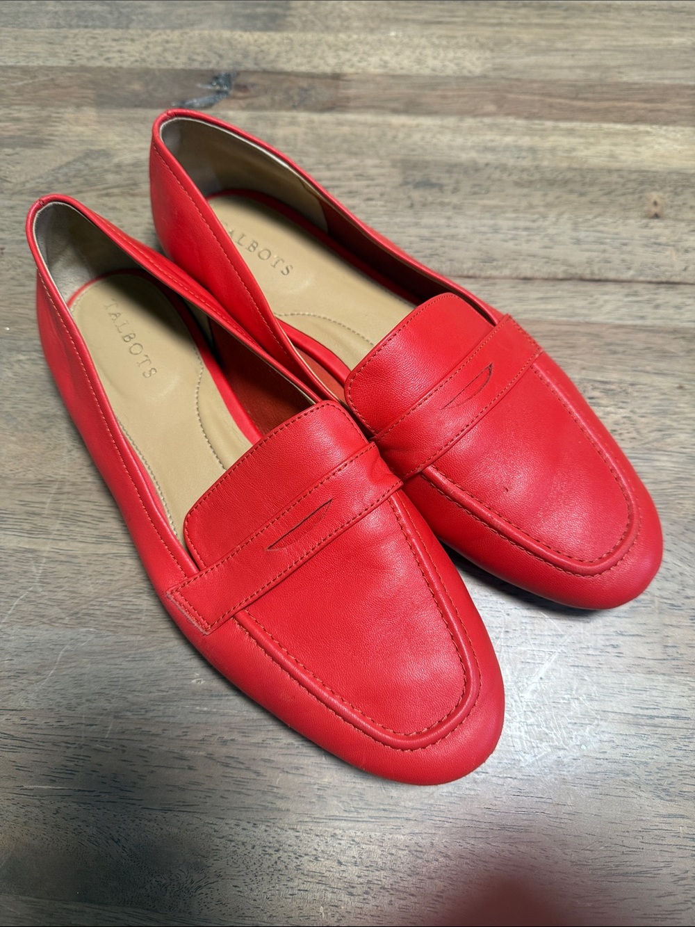 Talbots Bright Red Leather Penny Loafers
